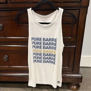 Pure Barre White Tank Top with Blue and Gold Text